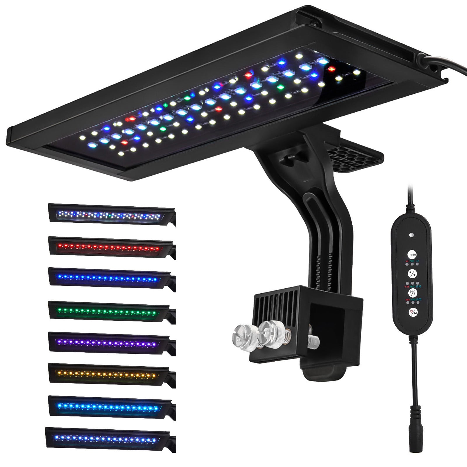 VNEKVA LED Aquarium Light for Fish Tanks, Full Spectrum, 8 Colors with Timer, Clip-On Light Fits Glass up to 0.75in Thick