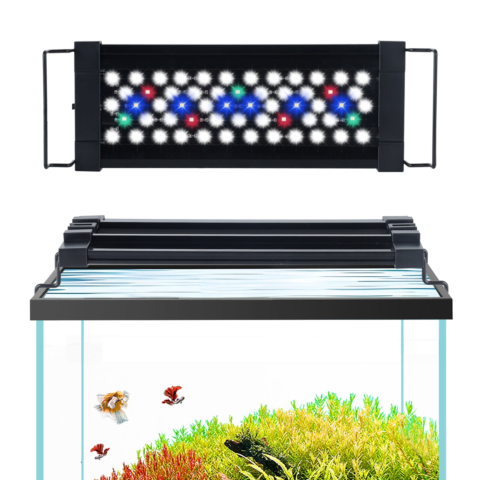 FINAQUA Full Spectrum Aquarium Light, Switch Control, 3 Modes (Red, Blue, White), 56 High-Brightness LEDs, for 11.8-15.7 Inch Tanks, with Timer, Adjustable Bracket, USB Plug (No Power Supply)