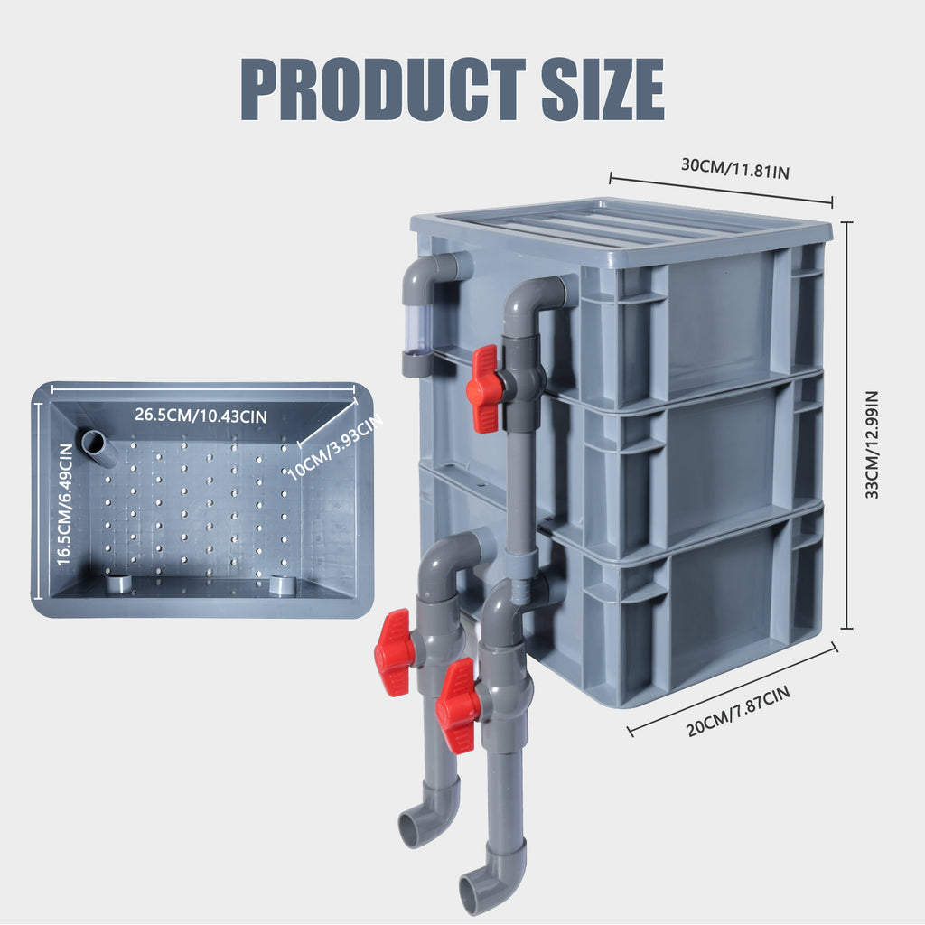 VNEKVA 3-Layer Fish Tanks Filter Box, Aquarium Filter with Pump and Filter Media, Suitable for 12-75 Gallon Large Fish Tanks and Outdoor Small Fish Ponds