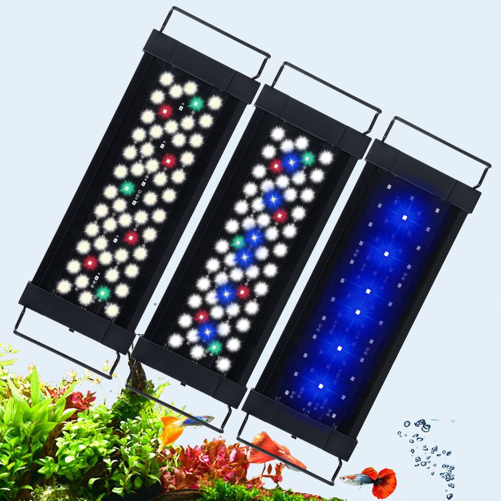 FINAQUA Full Spectrum Aquarium Light, Switch Control, 3 Modes (Red, Blue, White), 56 High-Brightness LEDs, for 11.8-15.7 Inch Tanks, with Timer, Adjustable Bracket, USB Plug (No Power Supply)