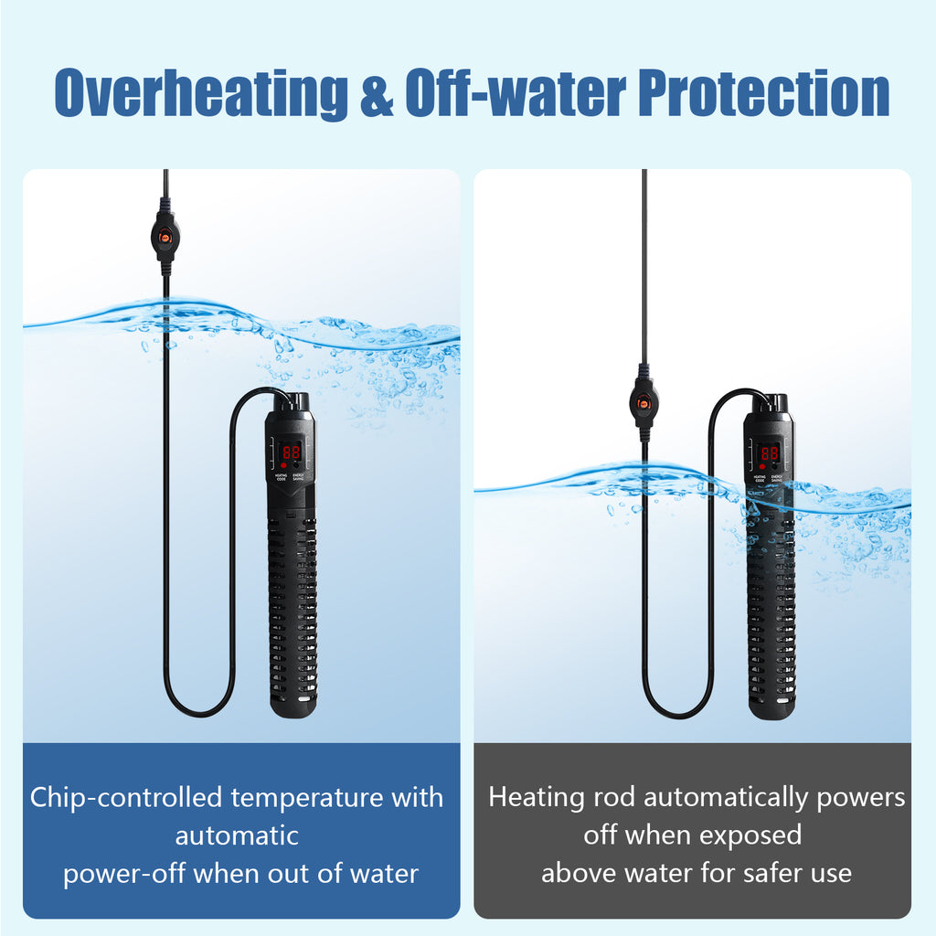 VNEKVA 500W Submersible Aquarium Heater for Fish & Turtle Tanks with LED Thermometer and Overheat Protection