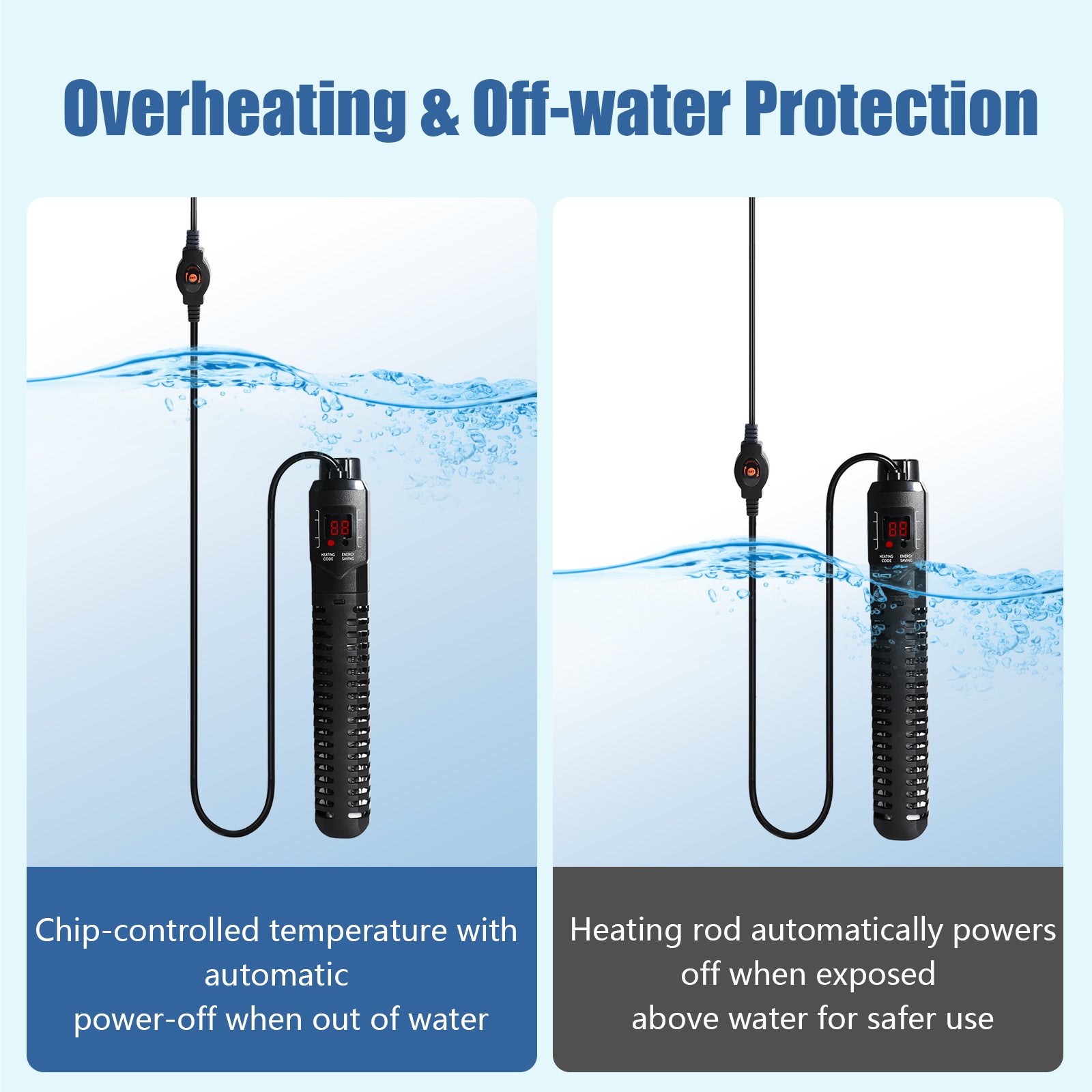 VNEKVA 500W Submersible Aquarium Heater for Fish & Turtle Tanks with LED Thermometer and Overheat Protection