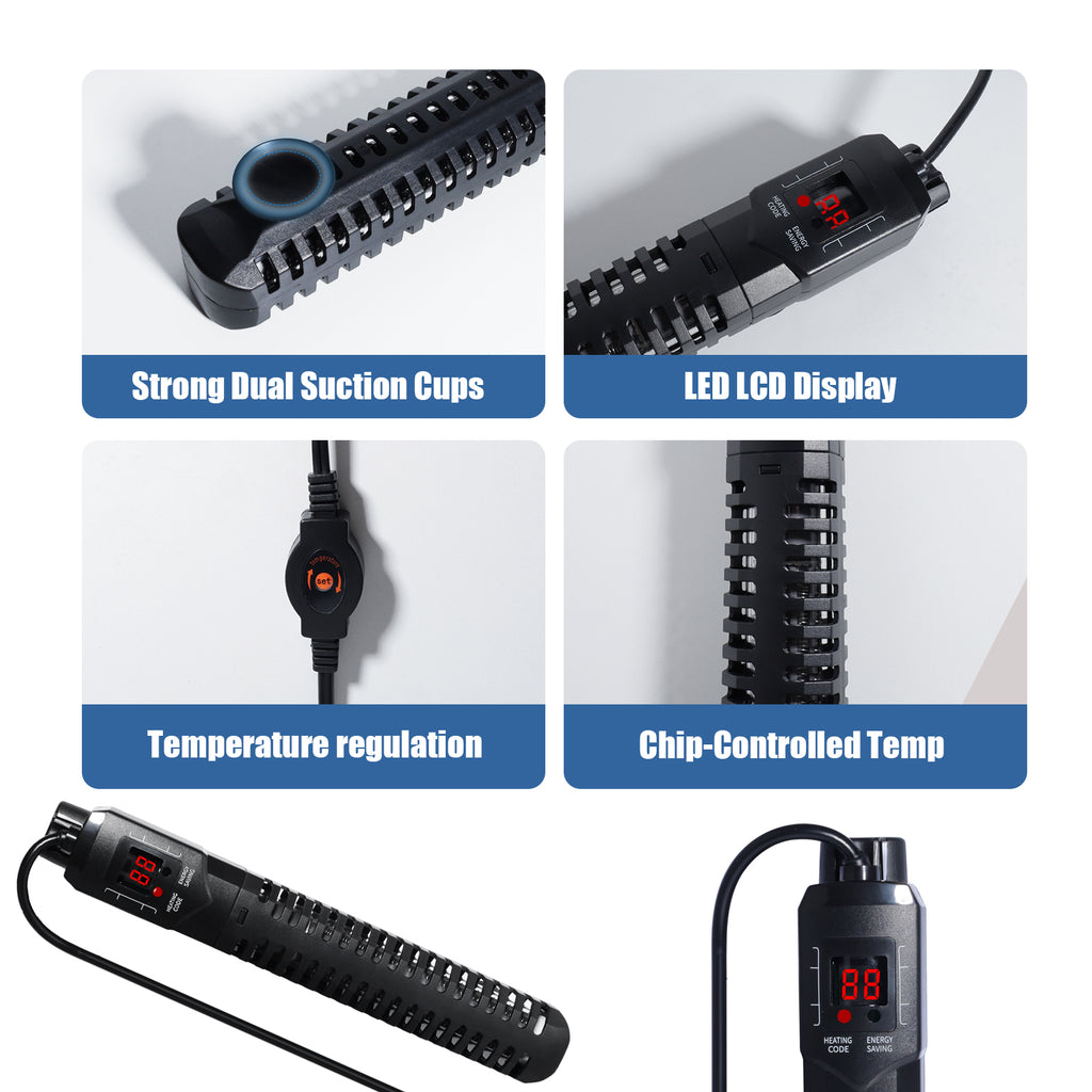 VNEKVA 500W Submersible Aquarium Heater for Fish & Turtle Tanks with LED Thermometer and Overheat Protection