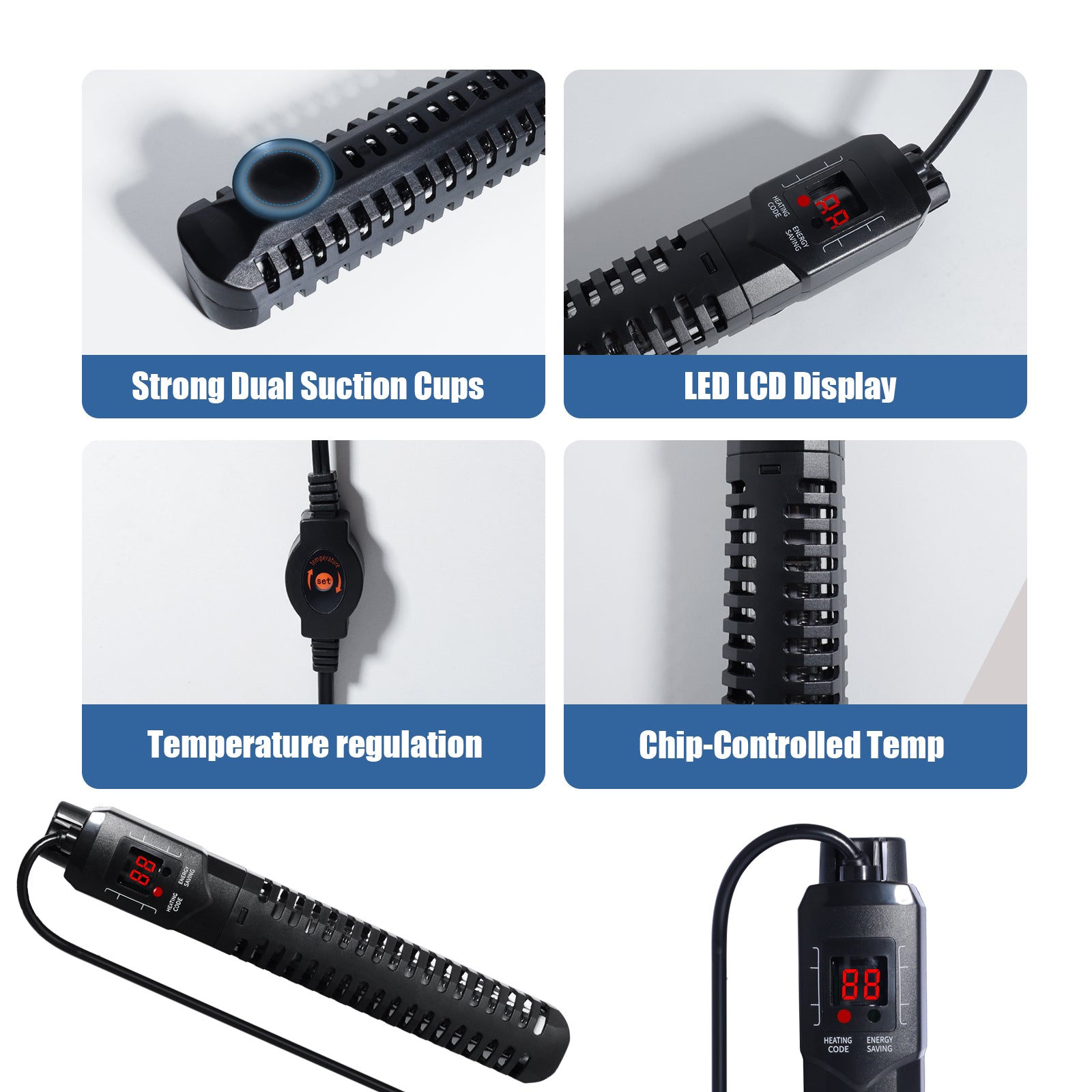 VNEKVA 500W Submersible Aquarium Heater for Fish & Turtle Tanks with LED Thermometer and Overheat Protection