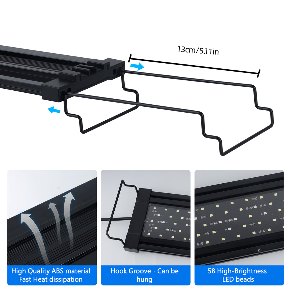 FINAQUA Full Spectrum Aquarium Light, Switch Control, 3 Modes (Red, Blue, White), 56 High-Brightness LEDs, for 11.8-15.7 Inch Tanks, with Timer, Adjustable Bracket, USB Plug (No Power Supply)