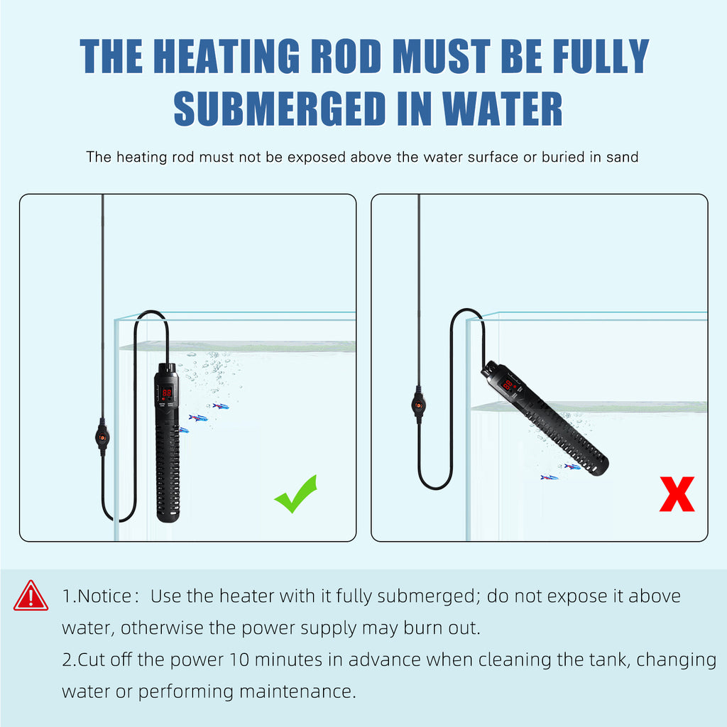 VNEKVA 500W Submersible Aquarium Heater for Fish & Turtle Tanks with LED Thermometer and Overheat Protection