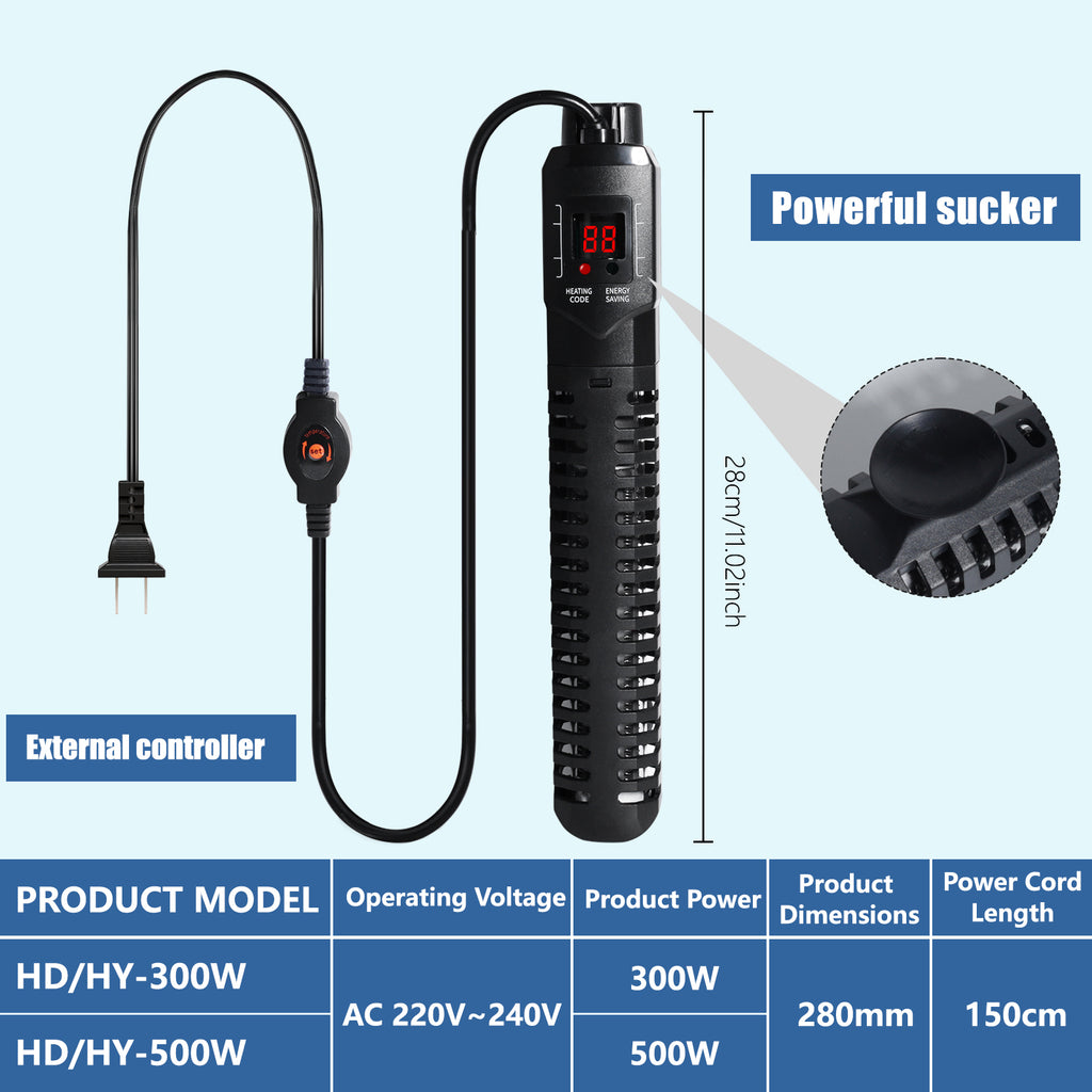 VNEKVA 500W Submersible Aquarium Heater for Fish & Turtle Tanks with LED Thermometer and Overheat Protection