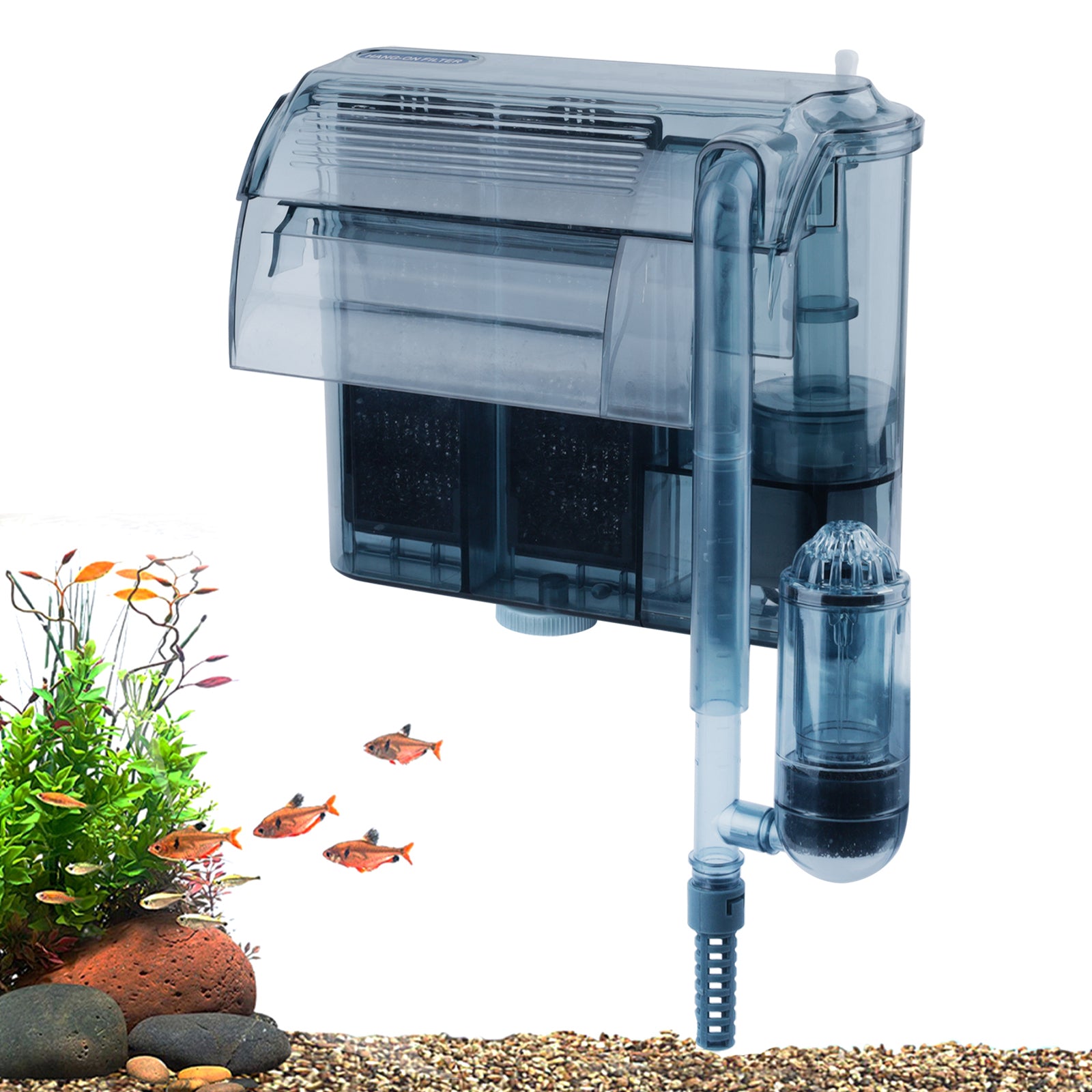 VNEKVA 106 GPH Hang-On Aquarium Filter with Dual Chambers & Surface Skimmer, Adjustable Flow, for 5-20 Gallon Freshwater & Saltwater Fish Tanks