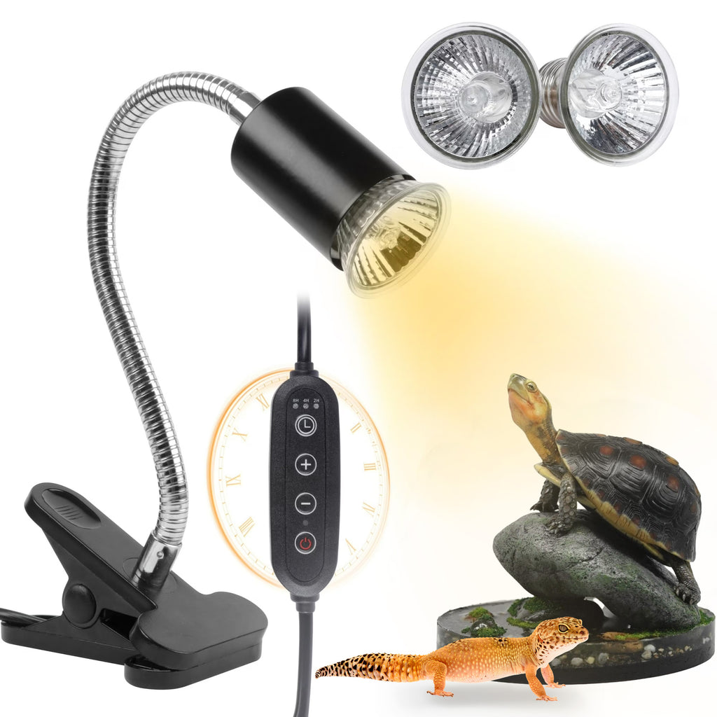FINAQUA UVA/UVB Turtle Heat Lamp with Timer, 2-Pack 50W Basking Bulbs for Tortoise & Reptiles