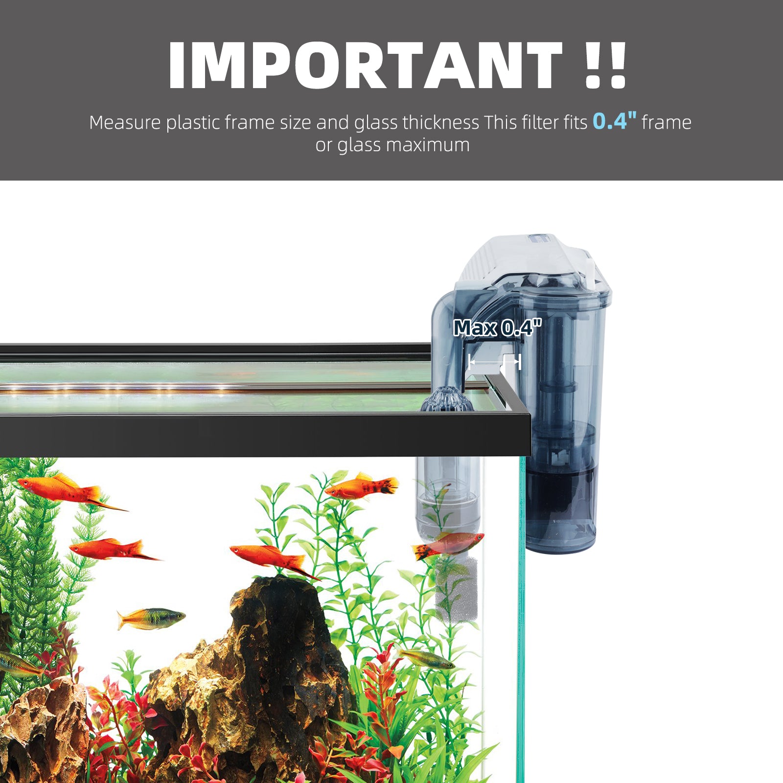 VNEKVA 106 GPH Hang-On Aquarium Filter with Dual Chambers & Surface Skimmer, Adjustable Flow, for 5-20 Gallon Freshwater & Saltwater Fish Tanks