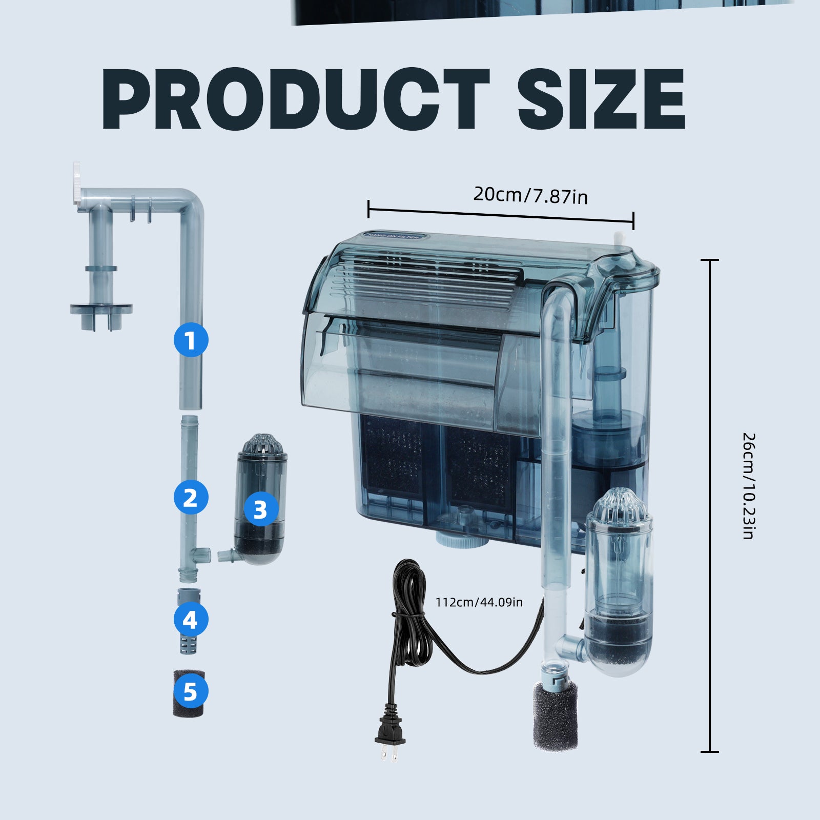 VNEKVA 106 GPH Hang-On Aquarium Filter with Dual Chambers & Surface Skimmer, Adjustable Flow, for 5-20 Gallon Freshwater & Saltwater Fish Tanks