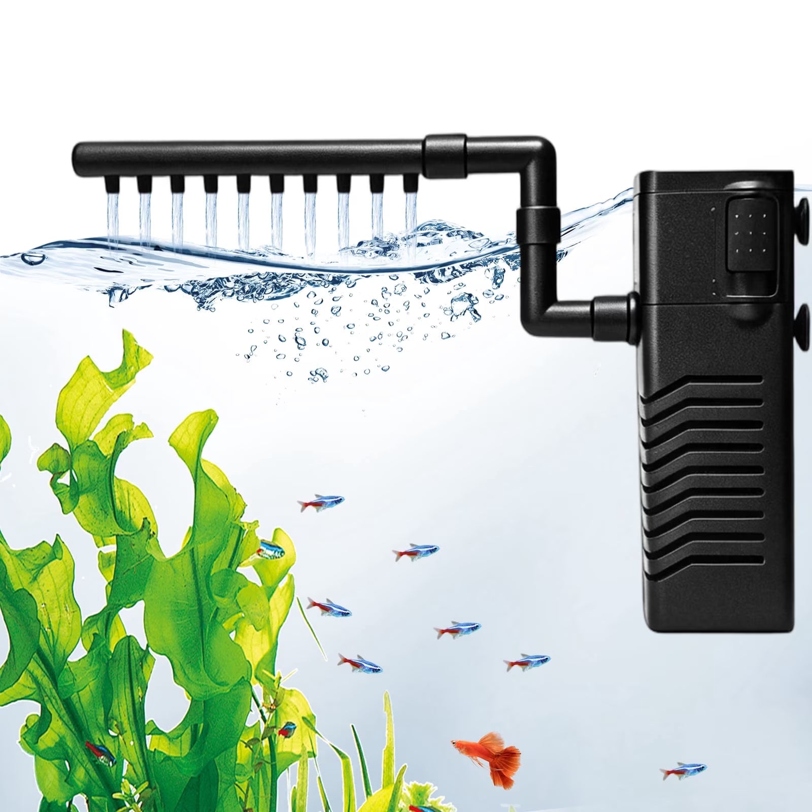 VNEKVA 145GPH Aquarium Filter with Aeration, 8W Submersible Internal Filter for 5-15 Gallon Fish Tanks