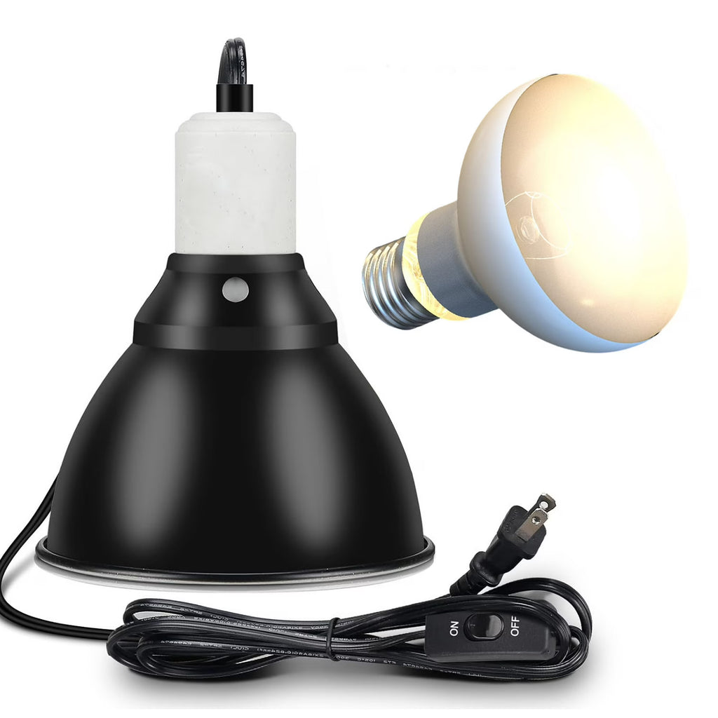 VNEKVA Reptile Heat Lamp Fixture 5.5" Deep Dome w/Switch, Supports 60W-100W - Works with All E26 UVA/UVB/Basking Bulbs
