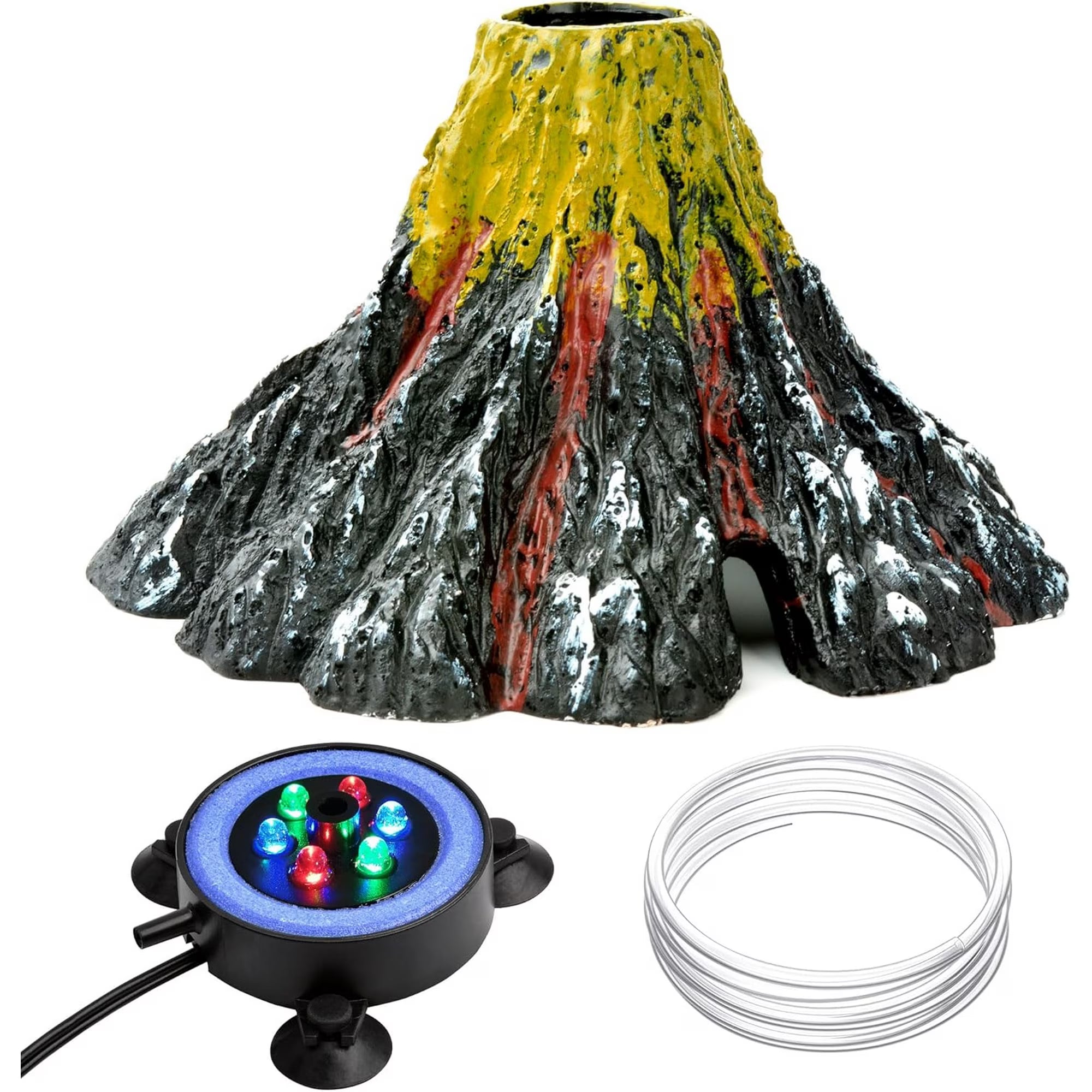 VNEKVA Aquarium Volcano Decoration Kit - Bubble Air Stone with Multi-Color LED Lights for Fish Tanks
