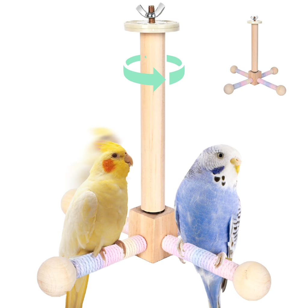 FINAQUA 360 ° Spinning Bird Perch Toy for Parrots – Anti-Boredom Stand for Conures, Cockatiels, Lovebirds, Parakeets, Quakers, Caiques