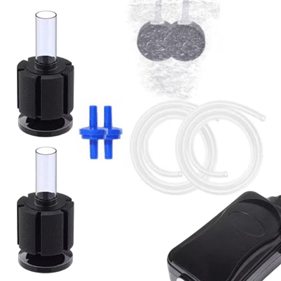 VNEKVA Mini Aquarium Air Pump Kit for 1-10 Gallon Fish Tanks - Includes Air Tube, Bubbler Stone, Check Valve & Sponge Filter