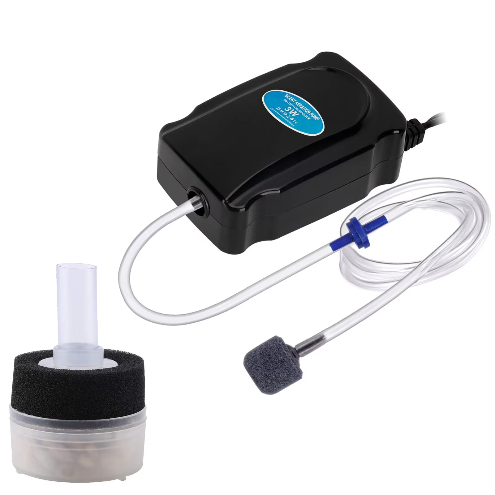 VNEKVA Mini Aquarium Air Pump Kit for 1-10 Gal Fish Tanks - with Air Tube, Bubbler Stone, Check Valve & Sponge Filter