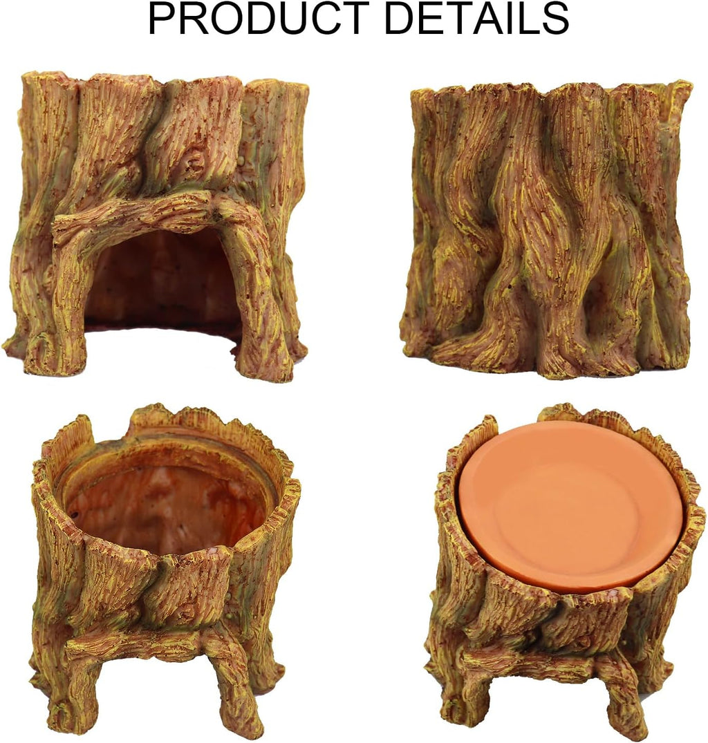 VNEKVA 2-in-1 Reptile Hide Cave with Terracotta Water Basin, Humidifying Shelter for Geckos, Lizards & Amphibians, Moisture Retention & Shedding Support