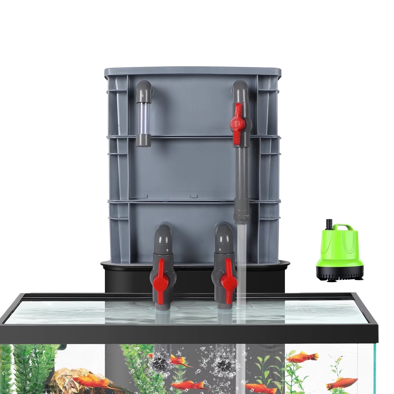VNEKVA 3-Layer Fish Tanks Filter Box, Aquarium Filter with Pump and Filter Media, Suitable for 12-75 Gallon Large Fish Tanks and Outdoor Small Fish