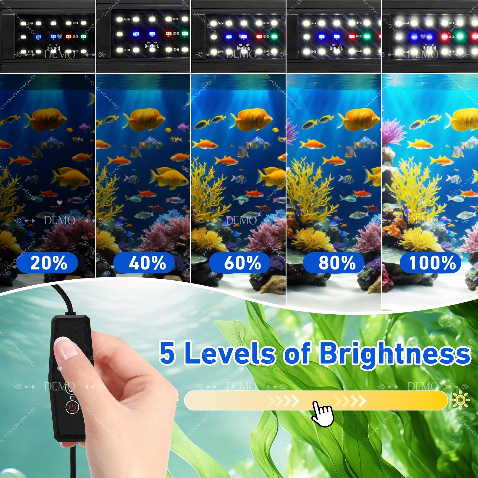 VNEKVA Full Spectrum LED Aquarium Light, 12-53Inch for Fish Tanks, 3 Light Modes, 5-Level Dimmable, Timer