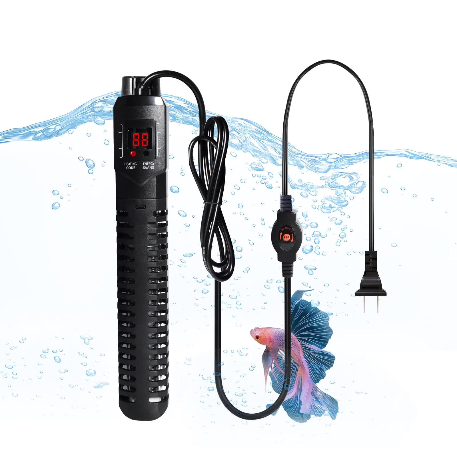 VNEKVA Mini Submersible Aquarium Heater 100W, External Controller & Overheat Protection for 5–15 Gallon Fish & Turtle Tanks