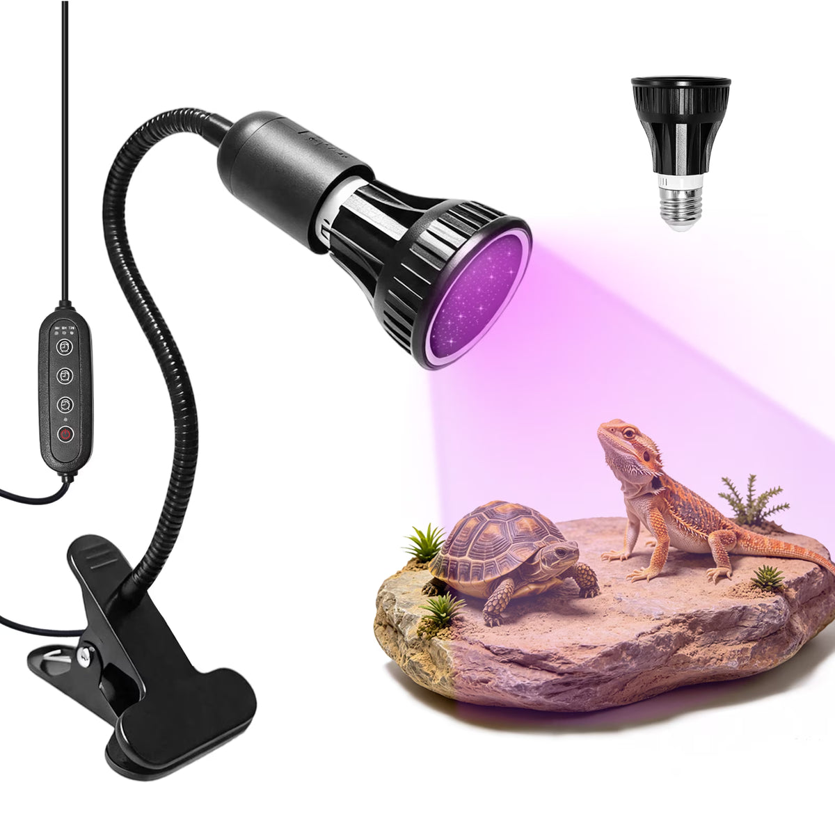 VNEKVA UVB Light for Reptiles & Turtles, Clip UVB Dimmable Timed Reptile Lamp