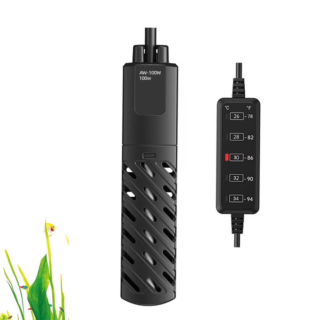 VNEKVA Mini Submersible Aquarium Heater 100W, External Controller & Overheat Protection for 5–15 Gallon Fish & Turtle Tanks