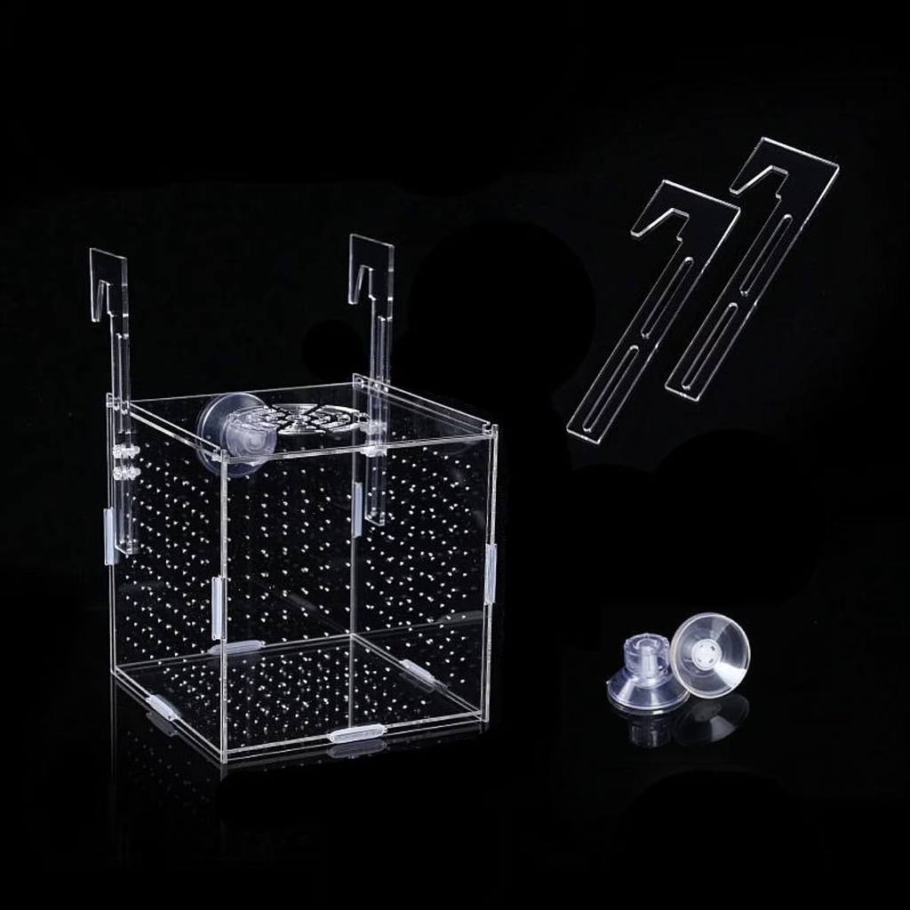 FINAQUA Acrylic Fish Breeding Box, Fish Isolation Box, Aquarium Fish Divider with Suction Cups, Hatchery for Baby Fish, Shrimp, Clownfish, and Guppies (5.9 x 5.9 x 5.9 Inches)