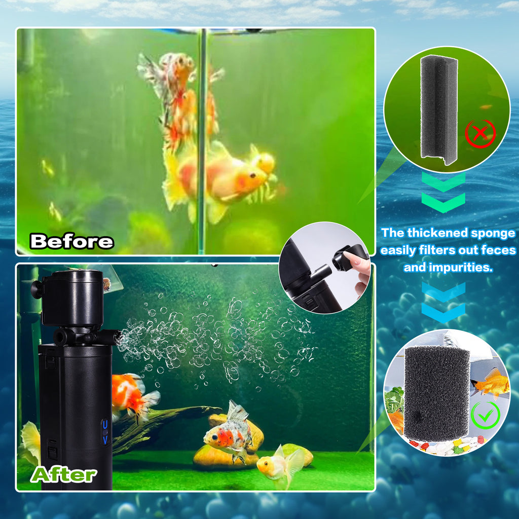VNEKVA Aquarium Filter 20-75 Gallon with UV Light Internal Pump for Fish Turtle Tank