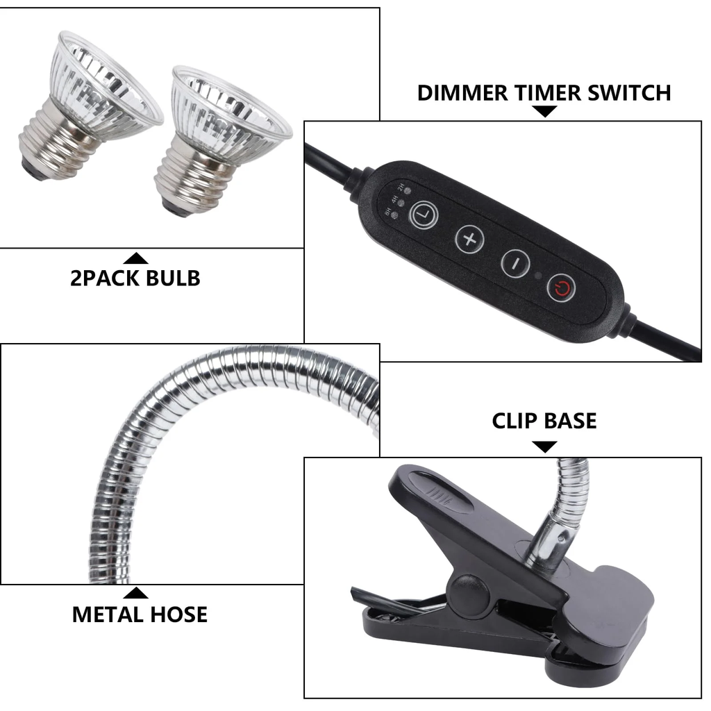 FINAQUA UVA/UVB Turtle Heat Lamp with Timer, 2-Pack 50W Basking Bulbs for Tortoise & Reptiles