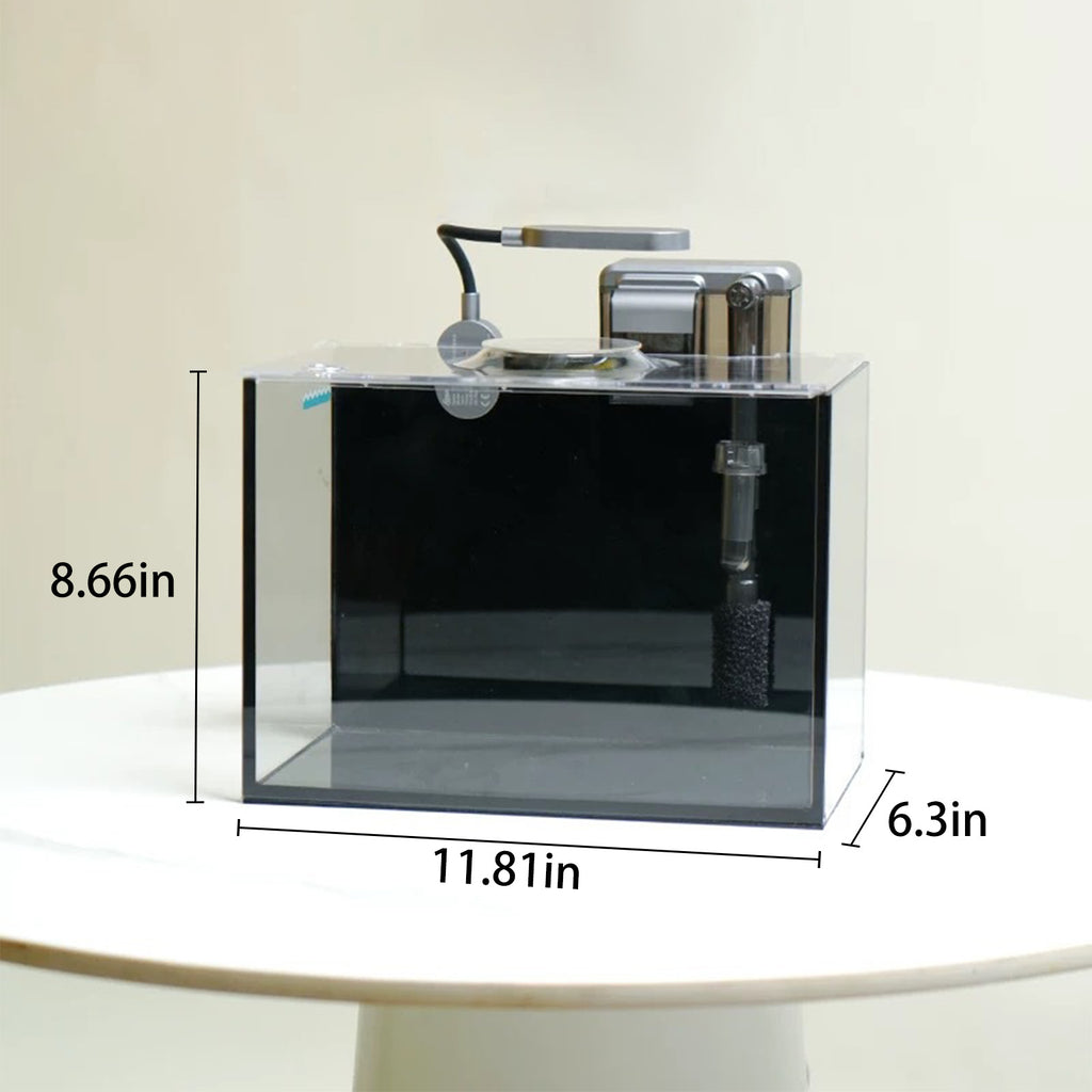 2.5 Gallon Rimless Desktop Fish Tank Kit, Ultra-Clear Aquarium with USB Light and Filter, Ideal for Betta, Shrimp, and Small Fish, Basic Black Version