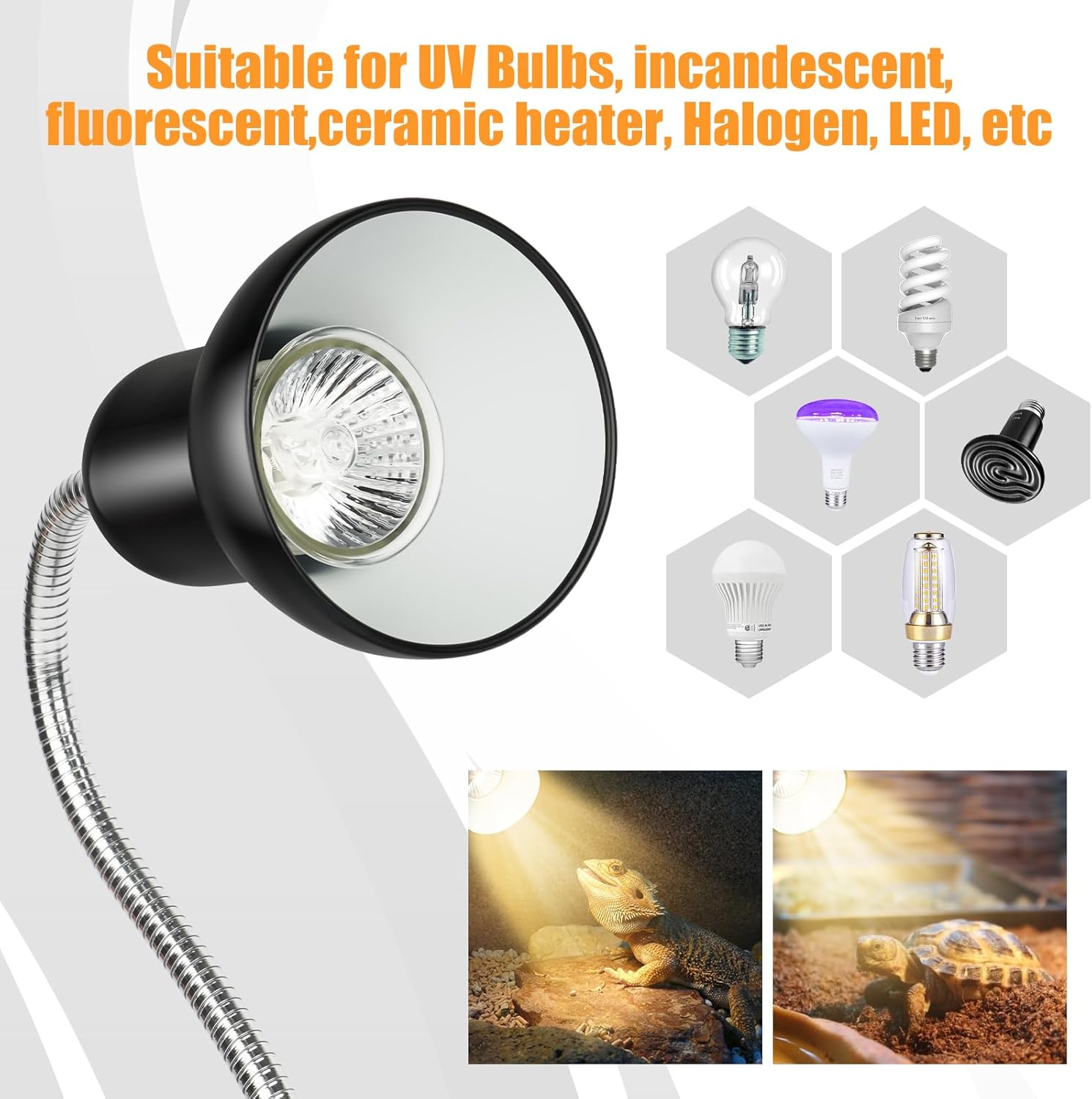 VNEKVA Reptile Heat Lamp with Timer, UVA/UVB Bulbs, Heating Light for Turtle, Lizard, Snake – 2 Bulbs