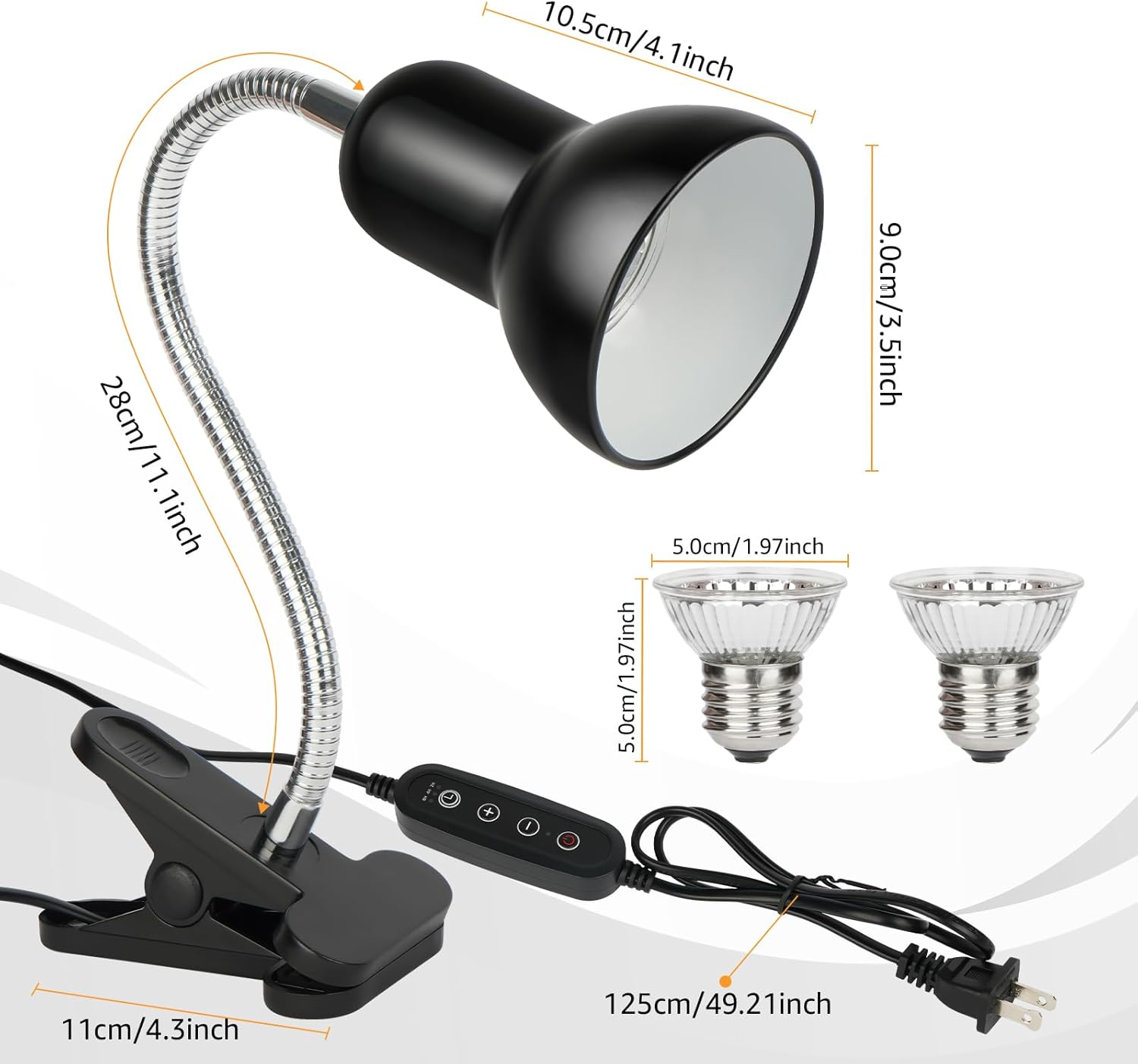 VNEKVA Reptile Heat Lamp with Timer, UVA/UVB Bulbs, Heating Light for Turtle, Lizard, Snake – 2 Bulbs