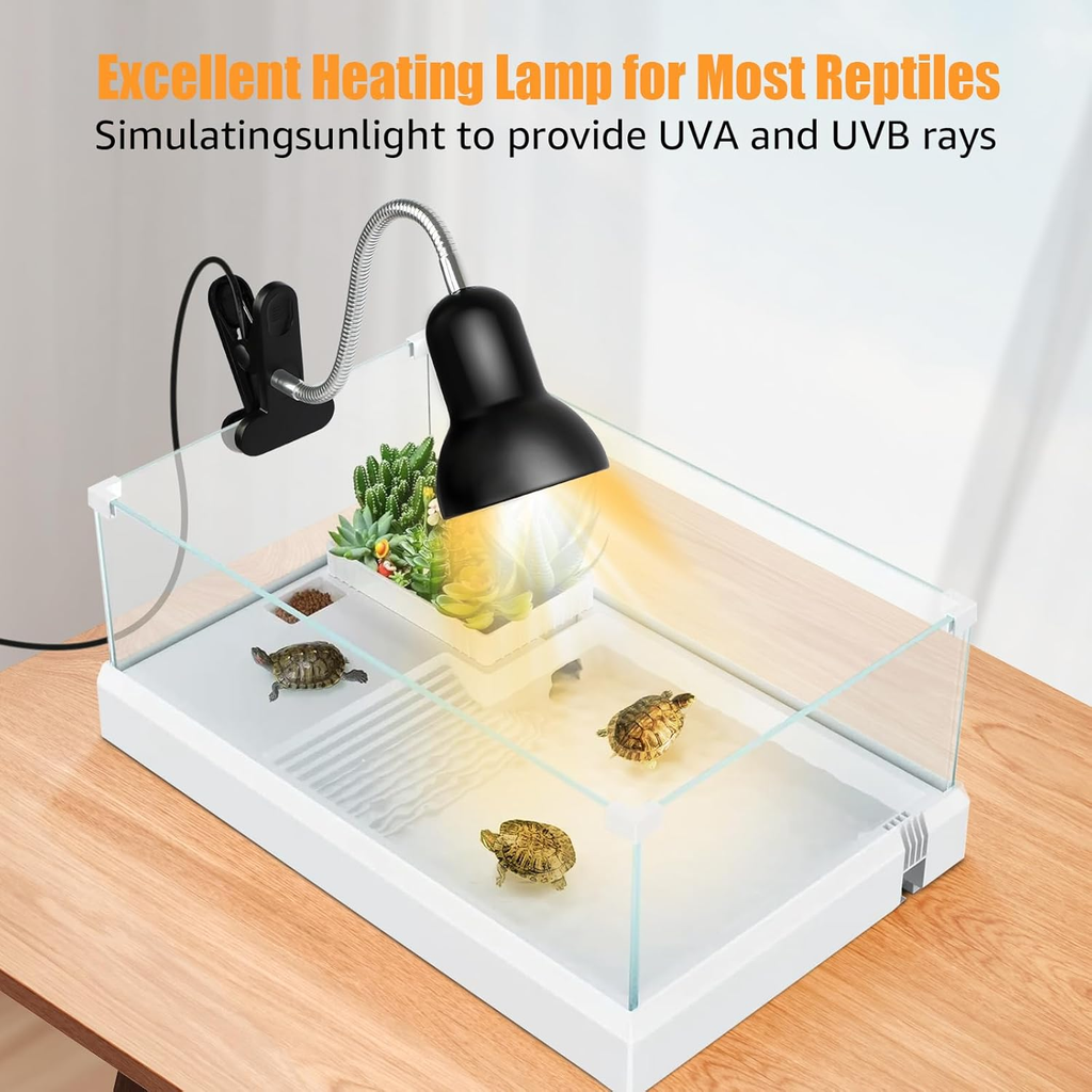 VNEKVA Reptile Heat Lamp with Timer, UVA/UVB Bulbs, Heating Light for Turtle, Lizard, Snake – 2 Bulbs