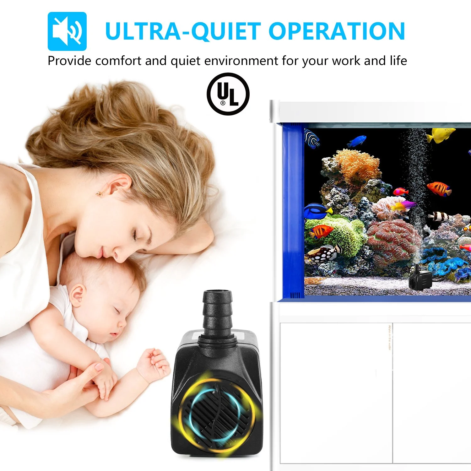 FINAQUA 400GPH Submersible Fountain Pump, Ultra Quiet 25W Water Pump for Pond, Fish Tank, Aquarium & Hydroponics