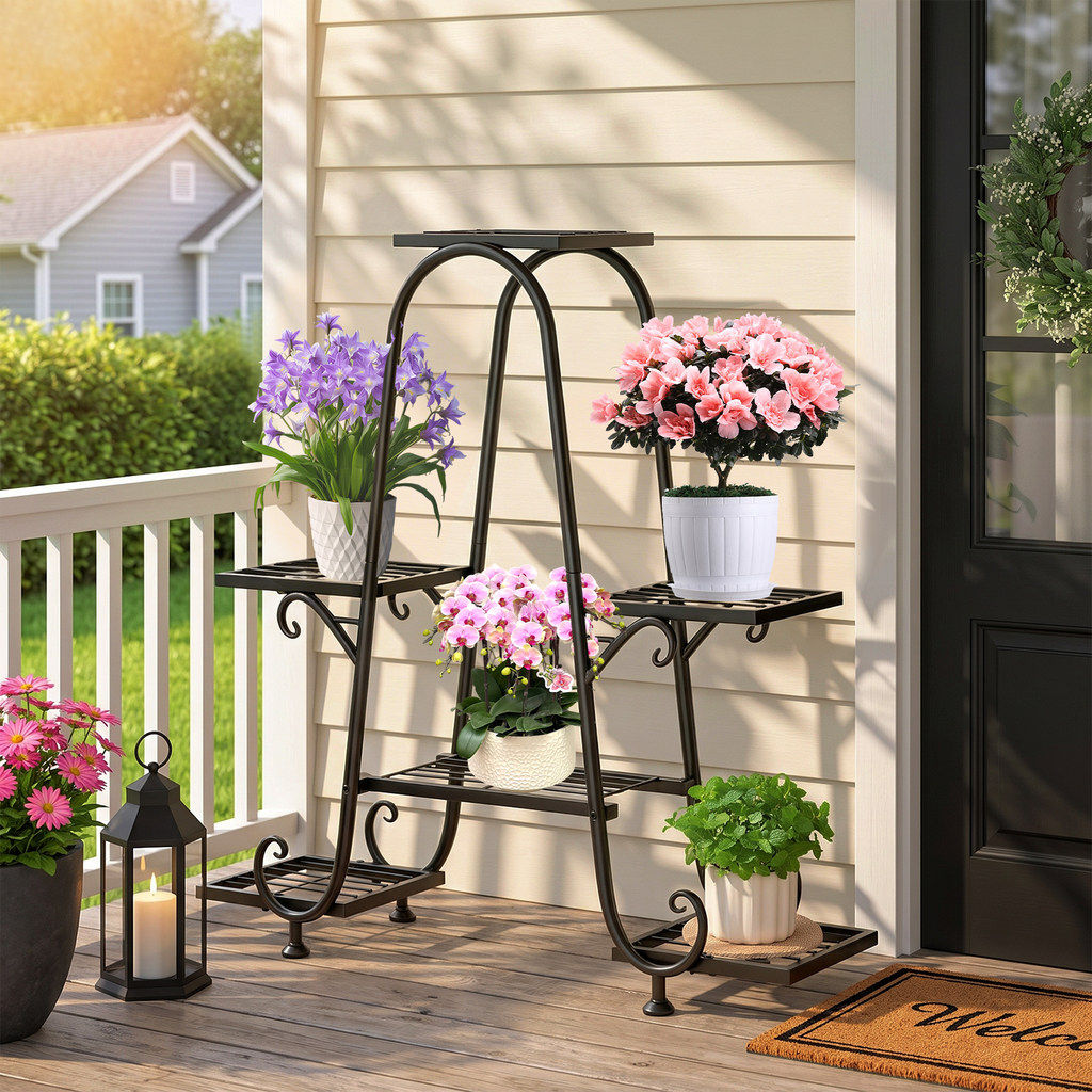 ZHEILFG Tall Metal Plant Stand, 6 Pot Indoor Outdoor Flower Shelf Rack, Corner Plant Holder for Living Room & Garden