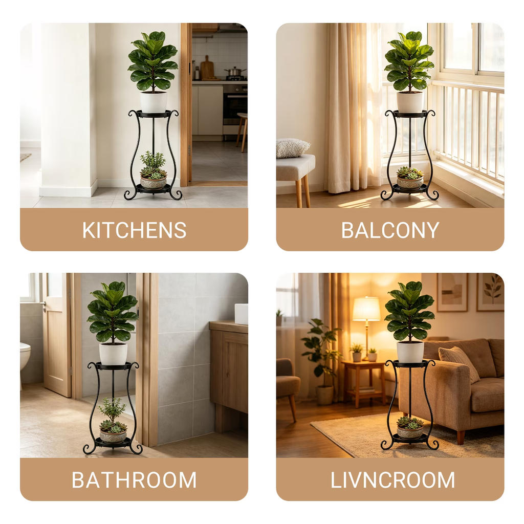 ZHEILFG 2-Tier Round Metal Plant Stand, Indoor Outdoor Flower Pot Display Table, Rack for Living Room, Balcony, Window & Garden