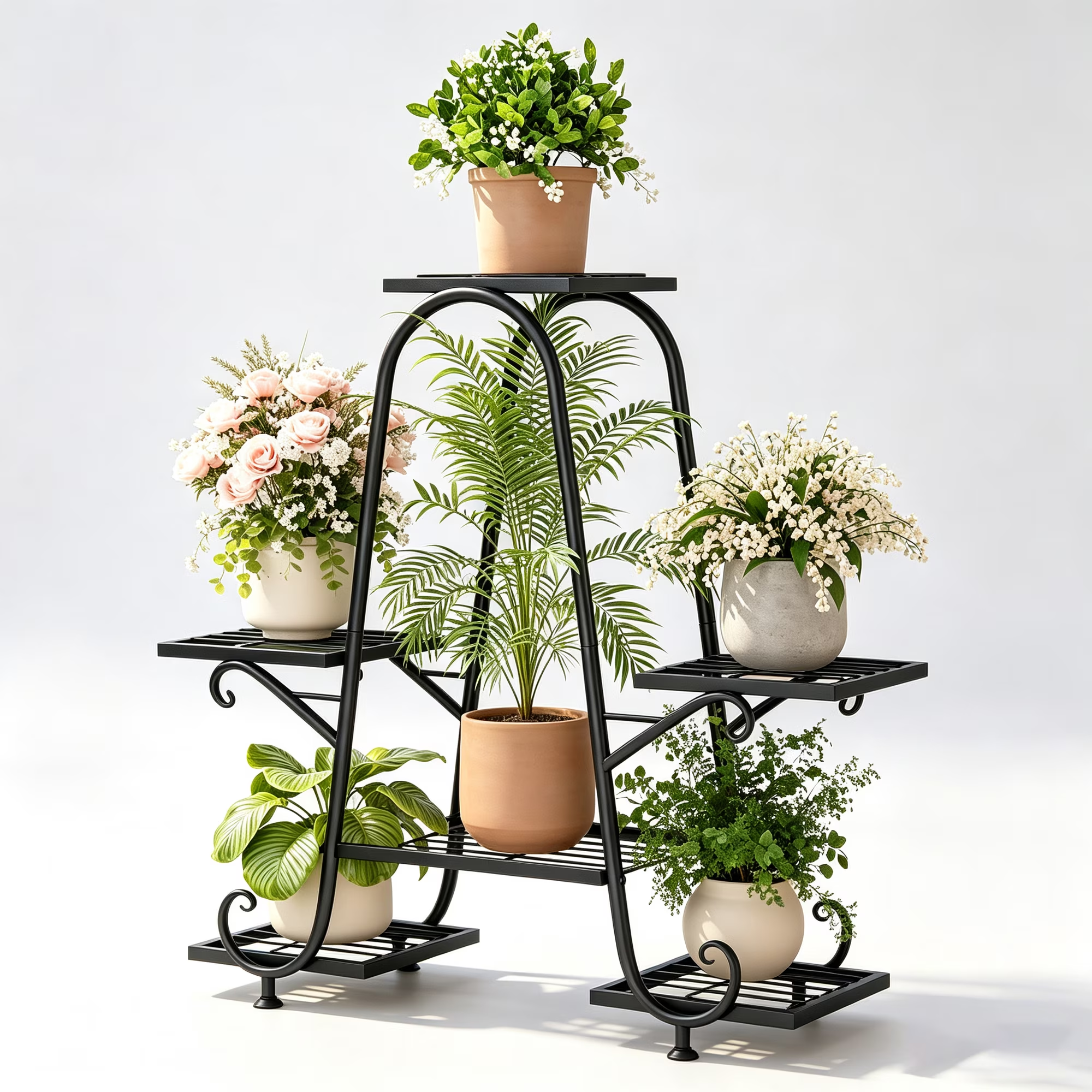 ZHEILFG Tall Metal Plant Stand, 6 Pot Indoor Outdoor Flower Shelf Rack, Corner Plant Holder for Living Room & Garden