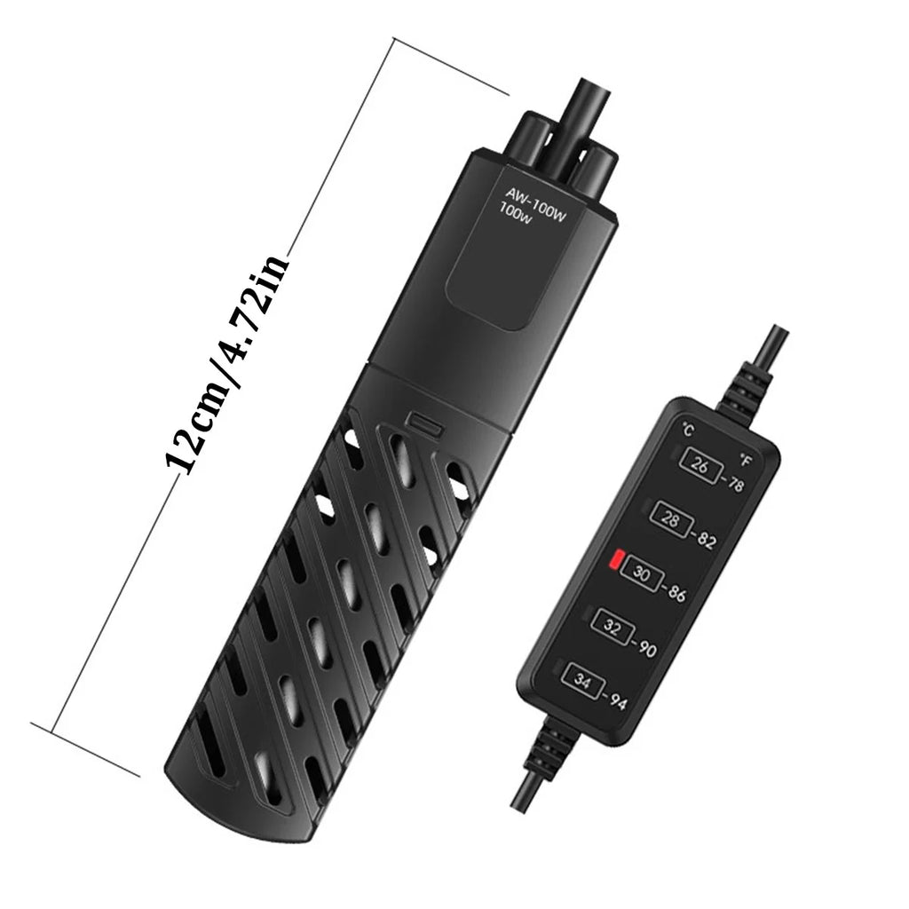 VNEKVA Mini Submersible Aquarium Heater 100W, External Controller & Overheat Protection for 5–15 Gallon Fish & Turtle Tanks