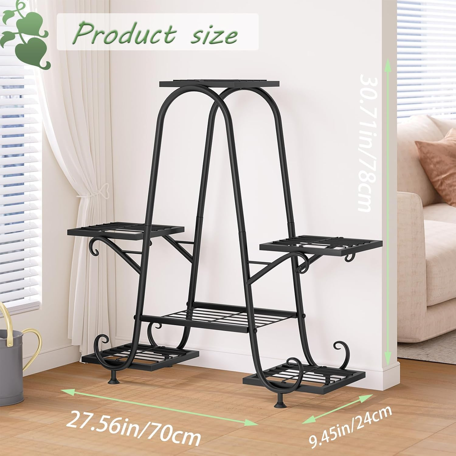 ZHEILFG Tall Metal Plant Stand, 6 Pot Indoor Outdoor Flower Shelf Rack, Corner Plant Holder for Living Room & Garden