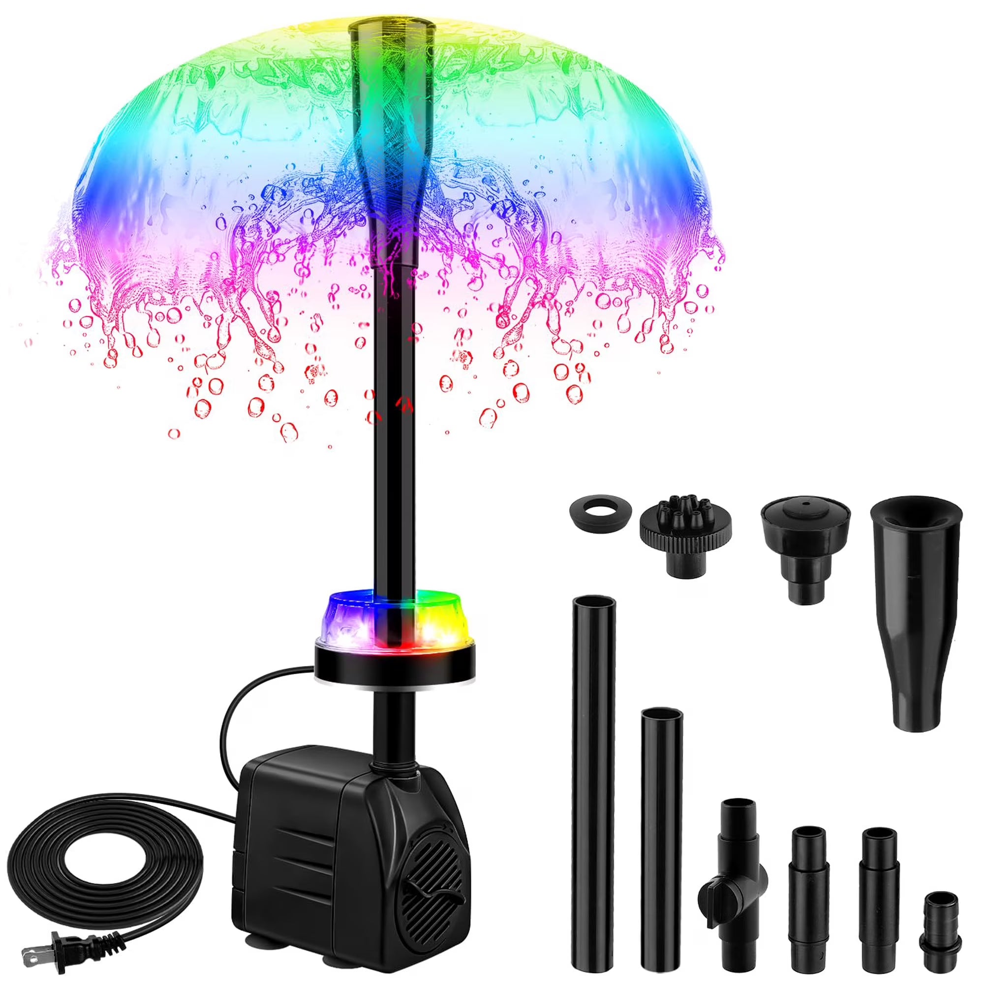 VNEKVA 25W 400GPH Submersible Water Pump with LED Lights, Adjustable Quiet Fountain Pump for Aquarium Pond Garden