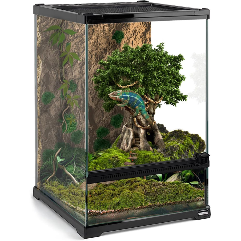 VNEKVA Single Door Glass Reptile Enclosure, 12"x12"x18" Rainforest Habitat for Gecko, Chameleon & Tree Frog, Waterproof Base & Full Ventilation
