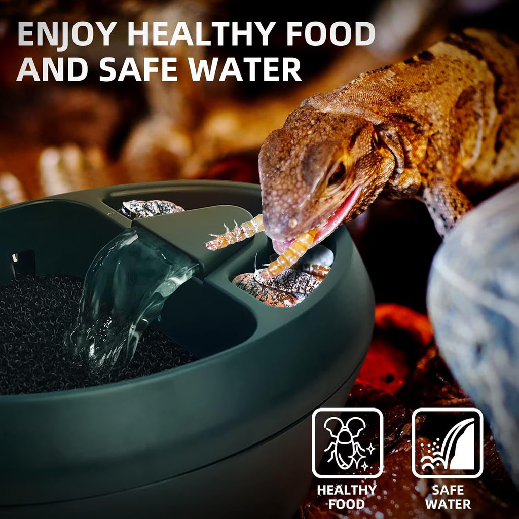 VNEKVA Reptile Drinking Water Fountain, Automatic Circulating Waterfall with Trough, Reptile Habitat Water Accessories for Lizard, Snake, Turtle