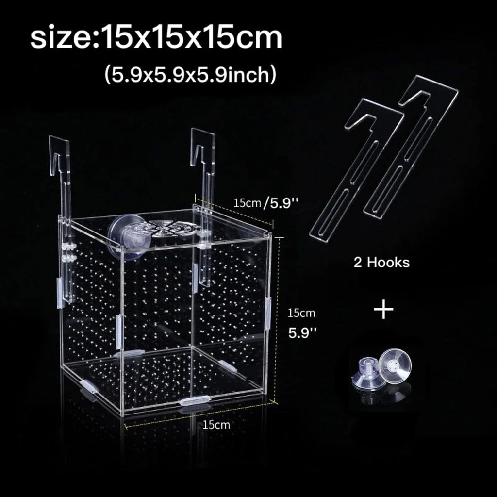 FINAQUA Acrylic Fish Breeding Box, Fish Isolation Box, Aquarium Fish Divider with Suction Cups, Hatchery for Baby Fish, Shrimp, Clownfish, and Guppies (5.9 x 5.9 x 5.9 Inches)