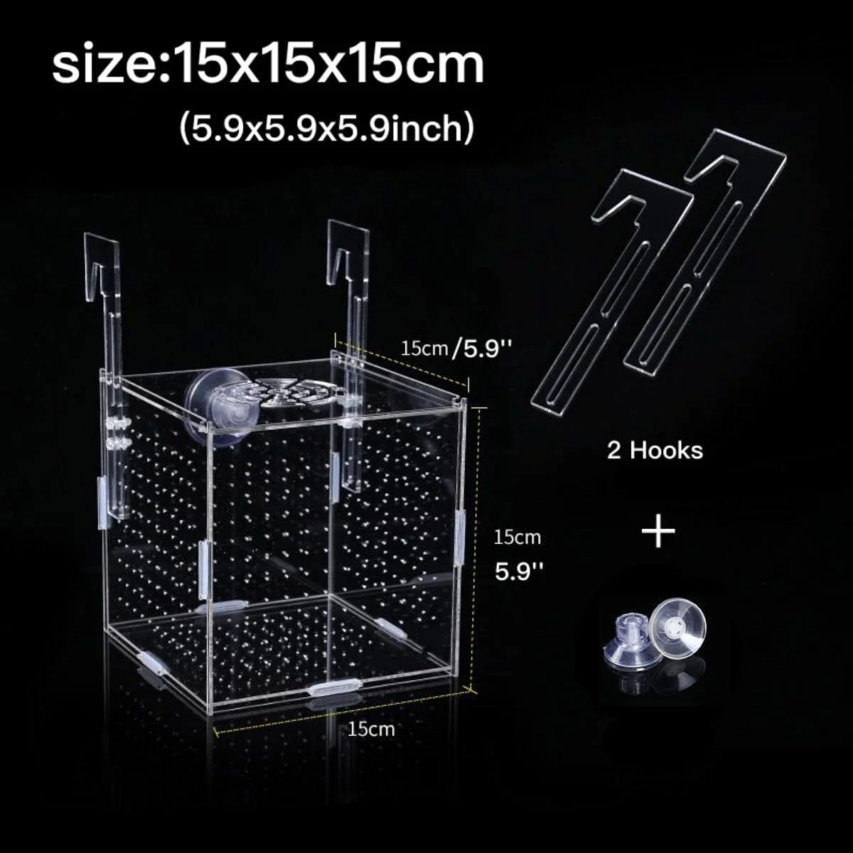 FINAQUA Acrylic Fish Breeding Box, Fish Isolation Box, Aquarium Fish Divider with Suction Cups, Hatchery for Baby Fish, Shrimp, Clownfish, and Guppies (5.9 x 5.9 x 5.9 Inches)
