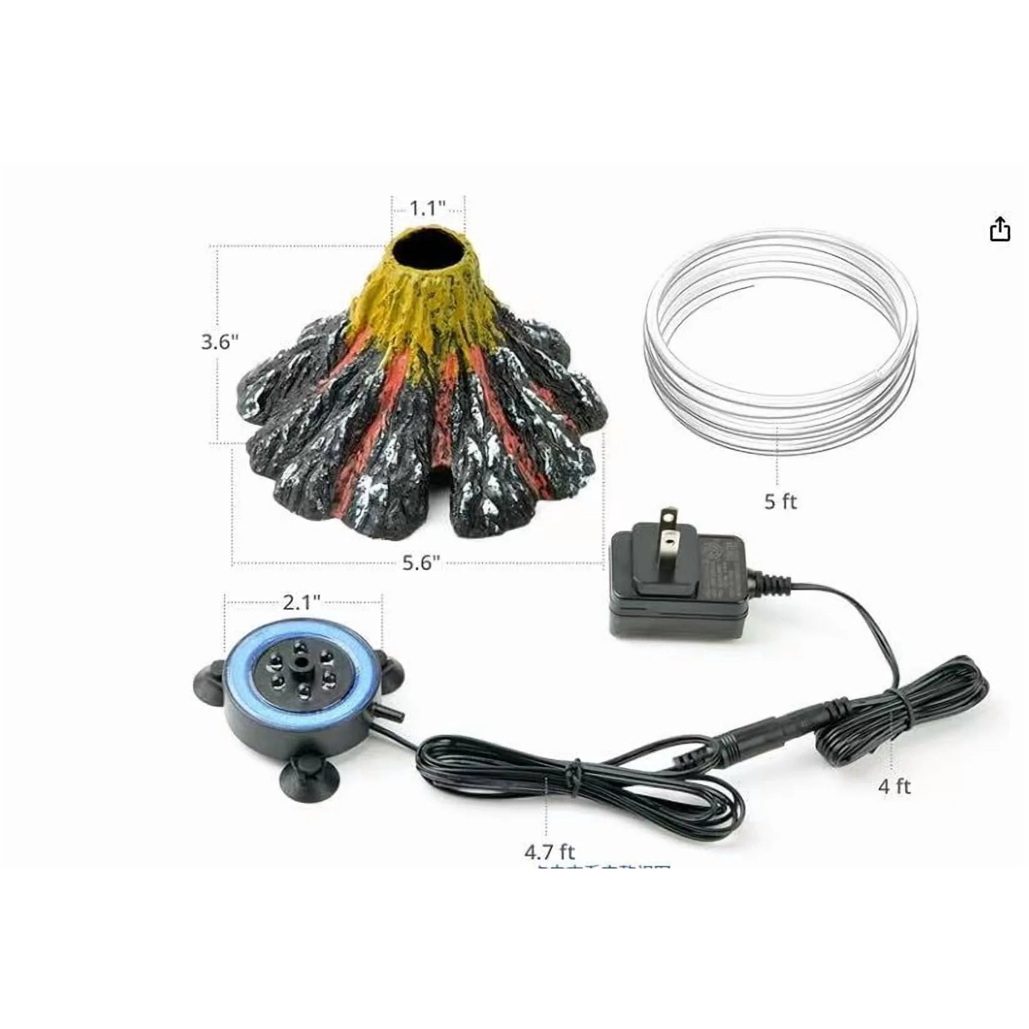 VNEKVA Aquarium Volcano Decoration Kit - Bubble Air Stone with Multi-Color LED Lights for Fish Tanks