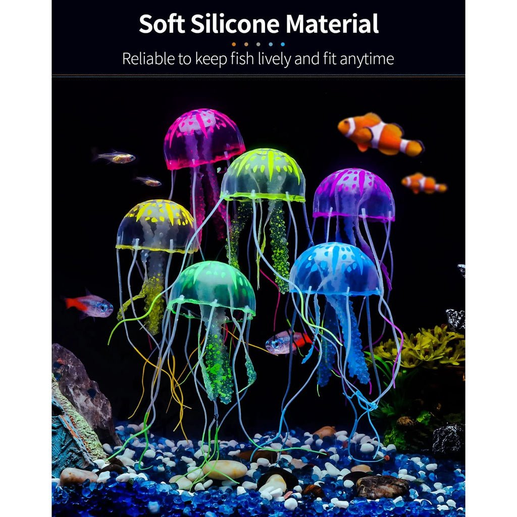VNEKVA 6 Pcs Luminous Jellyfish Aquarium Ornaments - Glowing Fish Tank Decorations for Aquascape & Landscape