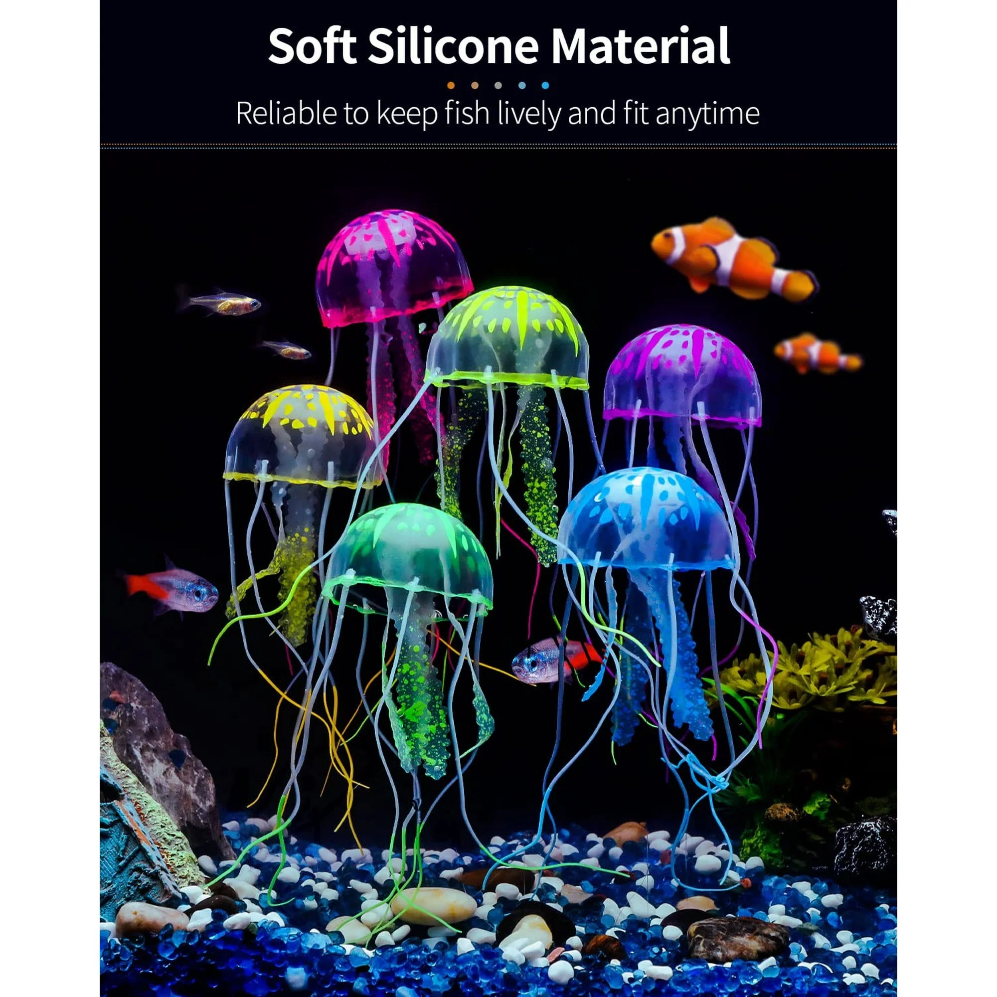VNEKVA 6 Pcs Luminous Jellyfish Aquarium Ornaments - Glowing Fish Tank Decorations for Aquascape & Landscape