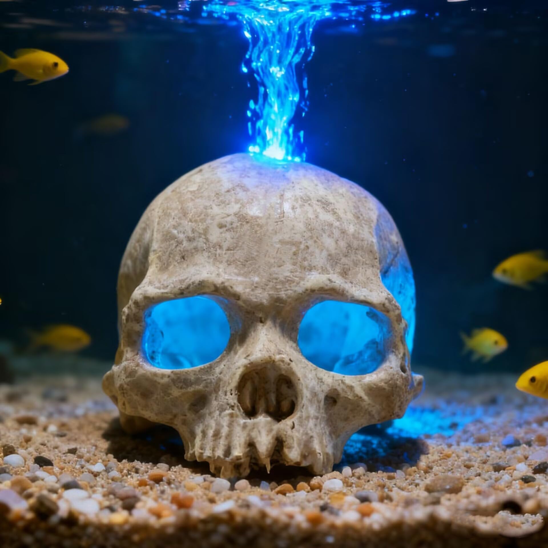 VNEKVA Aquarium Skull Decoration with Air Bubbler & USB LED Light - Halloween Décor for Freshwater & Saltwater Fish Tanks