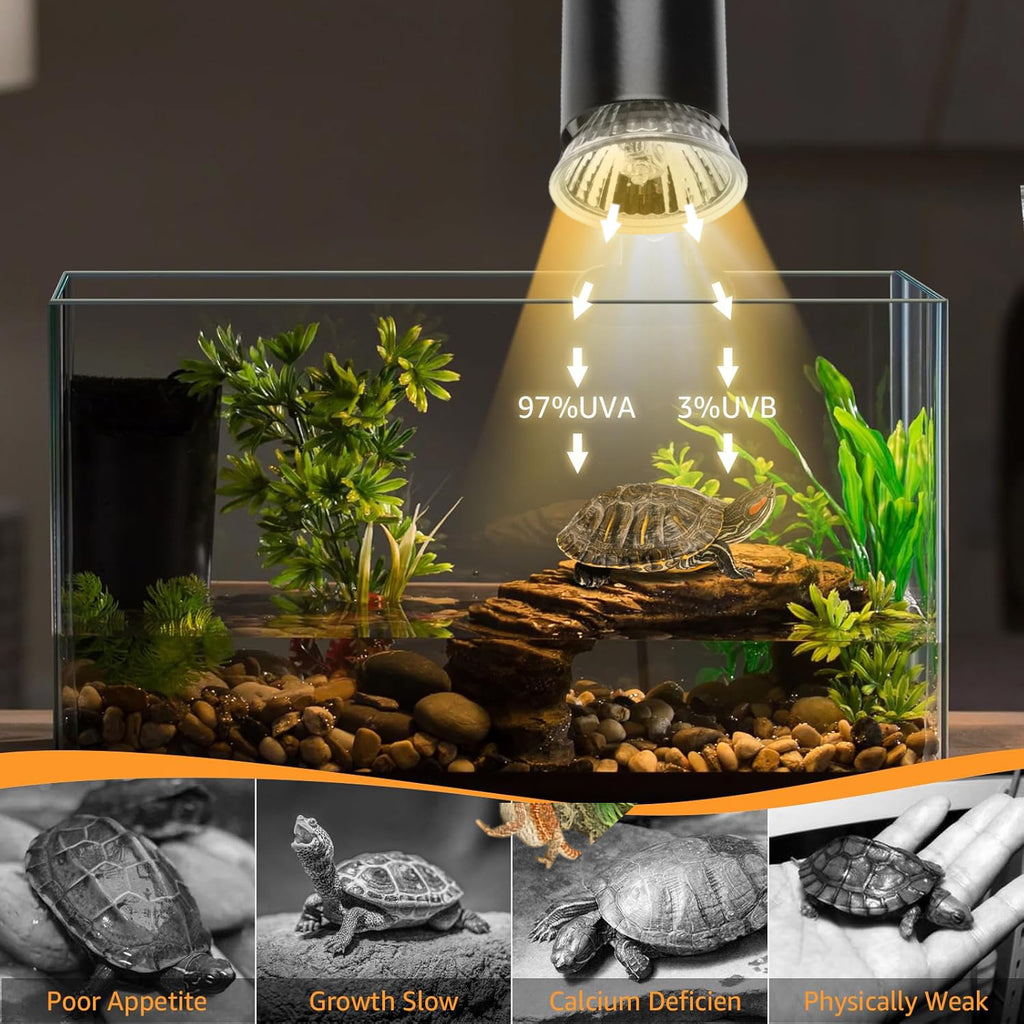 FINAQUA UVA/UVB Turtle Heat Lamp with Timer, 2-Pack 50W Basking Bulbs for Tortoise & Reptiles